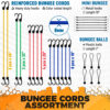 4 – Vehiclex bungee cords set 32 pcs pack with bag and cam buckle tie down strap for truck motorcycle garage home outdoor use assortment 40 32 26 18 inches bungee balls plastic hooks