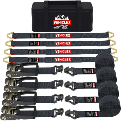 Main – Vehiclex car tie down straps for trailer, vehicle hauling with axle straps – 2 inches