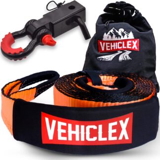 Vehiclex Full Recovery Kit 3" x 20' - 35000 lbs - Off Road Snatch Strap, High Vis, Anti-Rust Shackle Hitch Receiver with D-ring