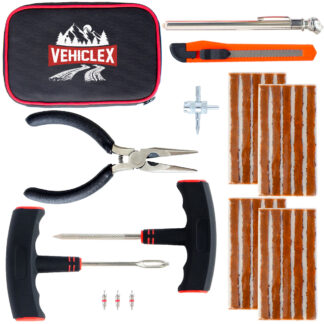Vehiclex Compact Tire Repair Kit+, Main Robust Tools & Supplies for Flat Tire Punctures Repair