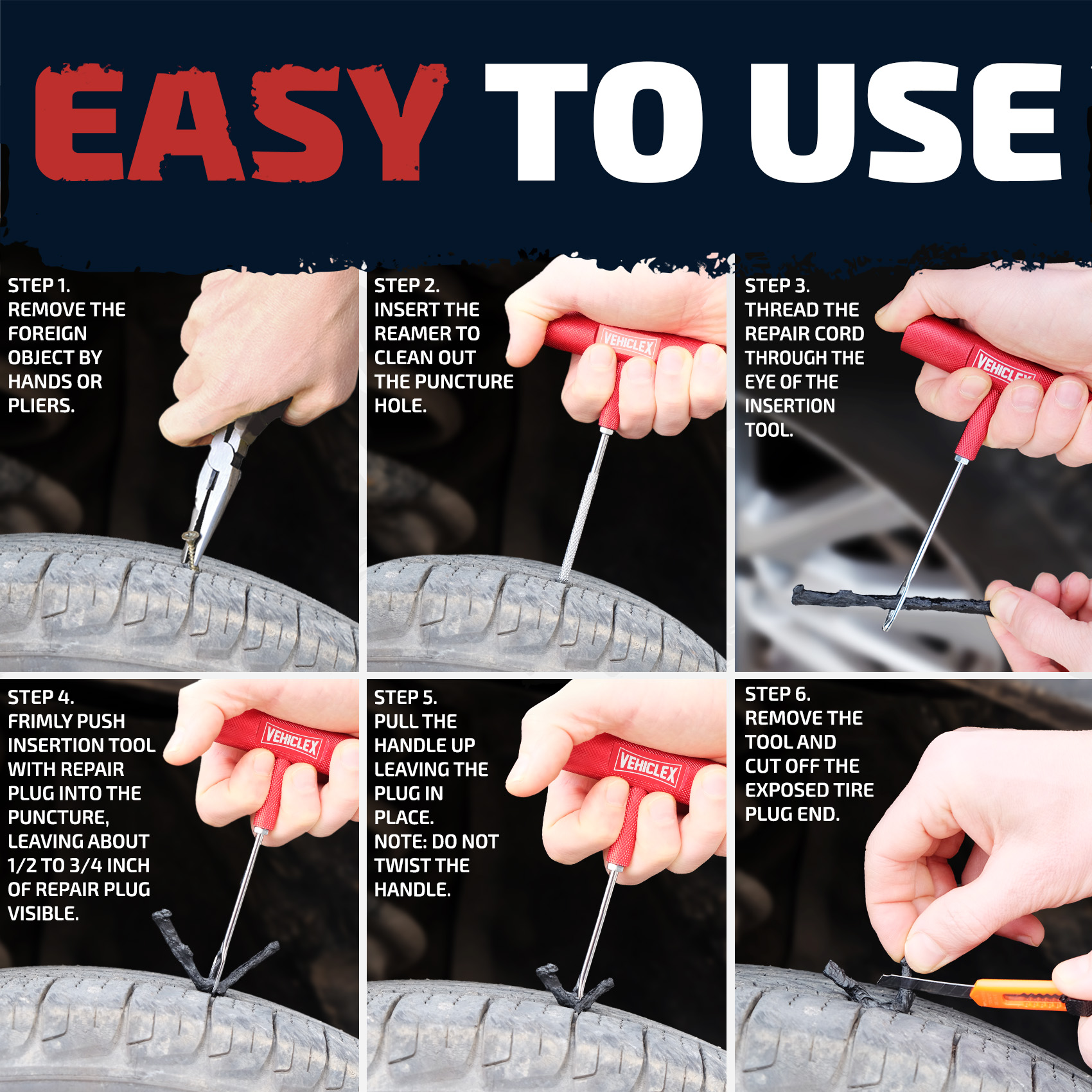 5 – Vehiclex tire repair kit with plugs and metal tools