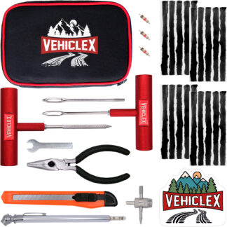 Vehiclex Tire Plug Kit with Aluminum Handled Tools, Plugs, and Pliers in Sturdy Zippered Bag - Emergency Kit