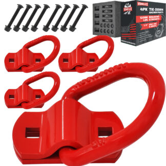 Trailer Tie Down Bolt-On D Rings - Vehiclex Forged Anchor Points (4 Pack), 12,000 lbs Break Strength, 1/2" Heavy Duty Rings for Trailers (Red)