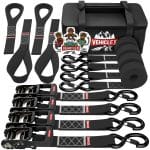Vehiclex Ratchet tie down straps for motorcycle and UTV black sticker 8ft