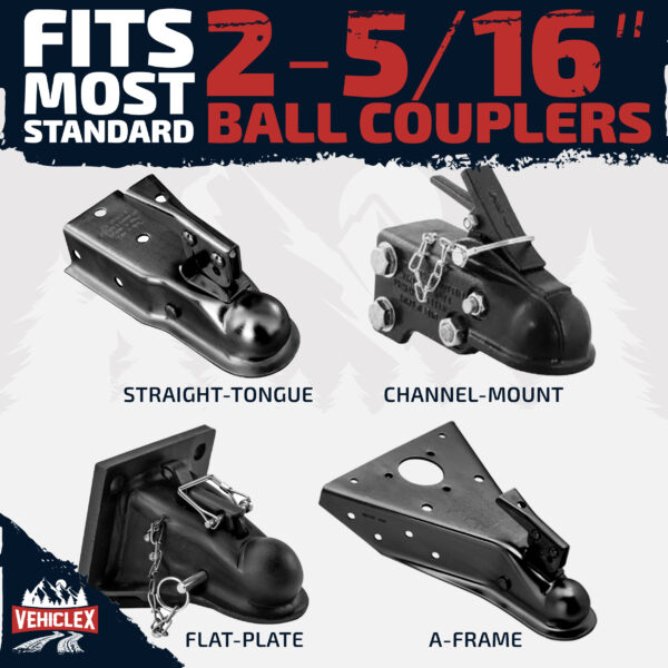 Vehiclex trailer coupler lock compatibility with different trailer coupler types